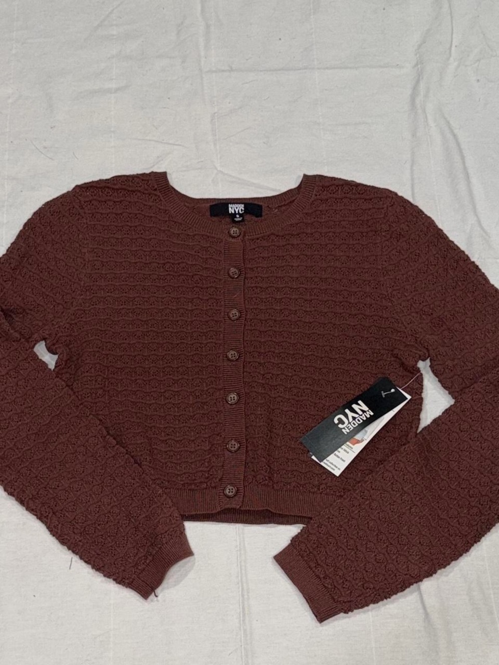 NWT Textured Button-Front Cardigan in Rust Brown - Picture 2 of 5